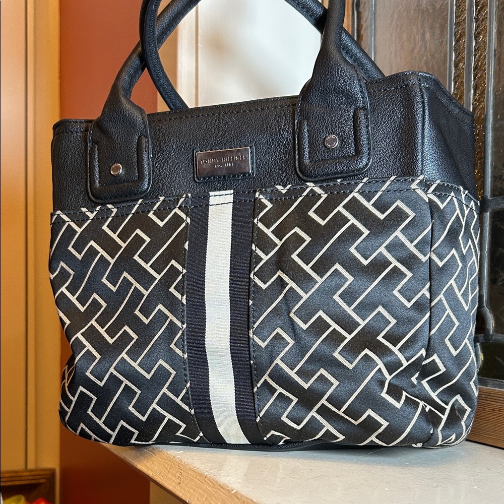 Tommy Hilfiger Black and White Patterned Tote